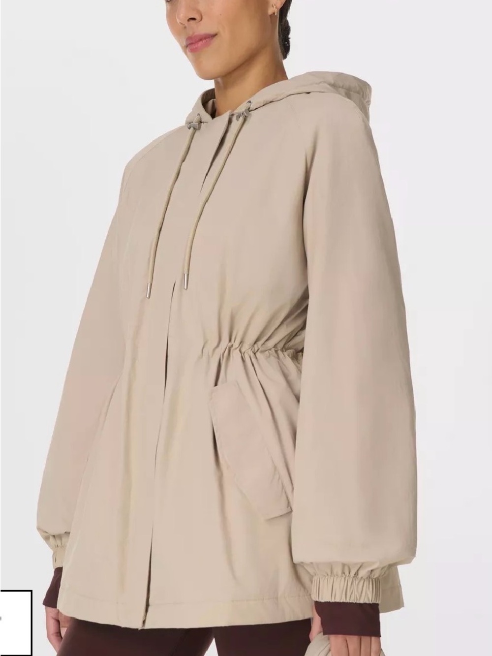 Misty Harbor hard shell Light Beige Hooded Drawstring Anorak Jacket large NWOT